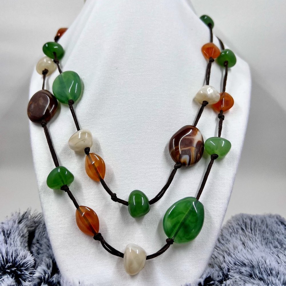 Earth Tone Acrylic Beaded 40” Cord Necklace